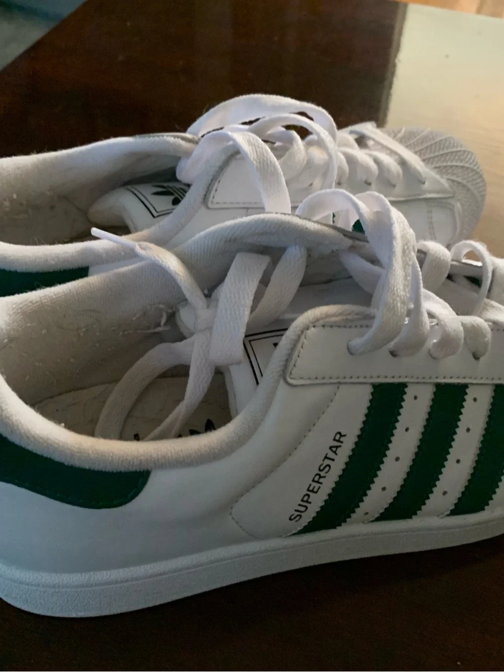 adidas superstar men’s size 11 White Sneakers with Green Stripes